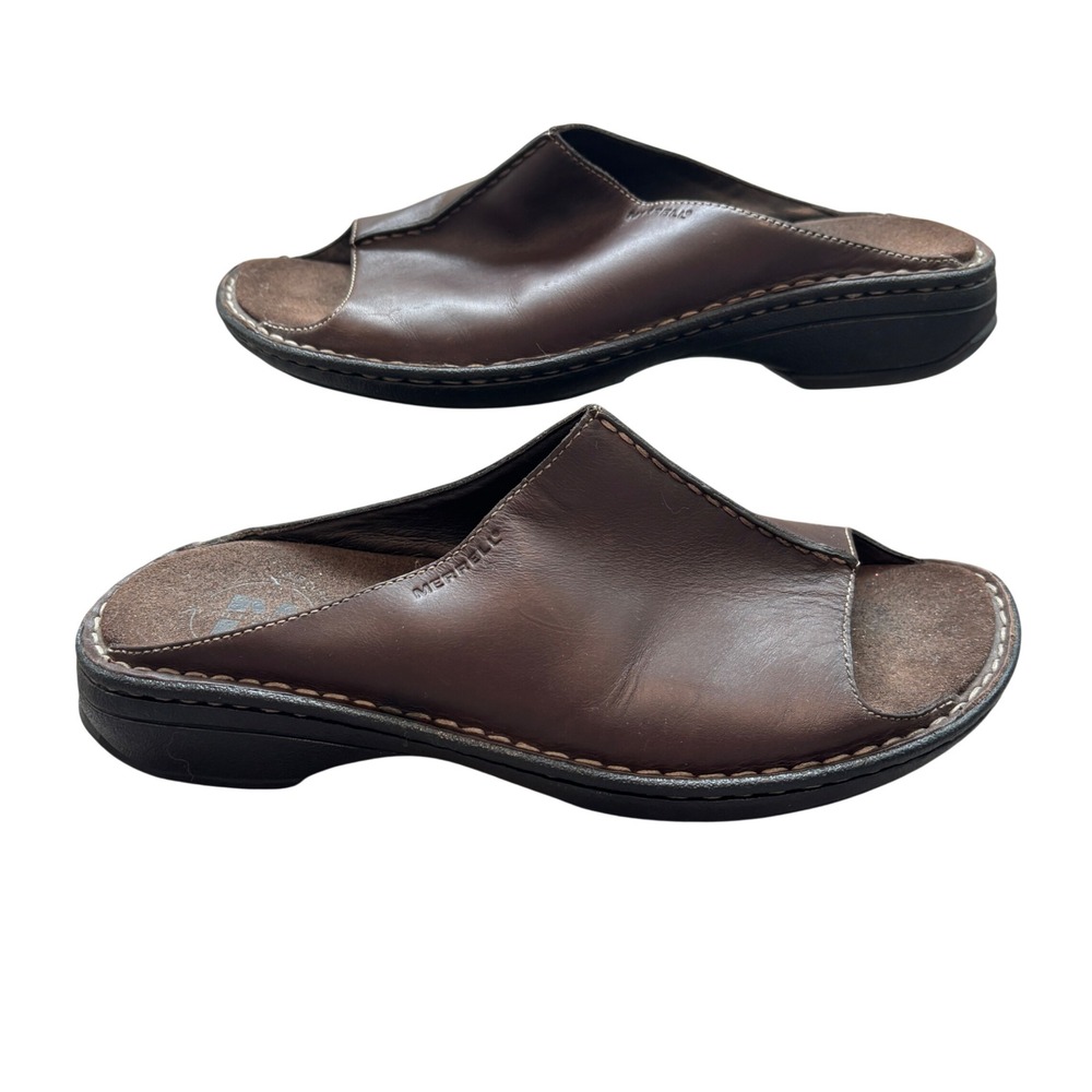 Merrell Tetra Diva Slide Sandals Womens 10 Dark Brown Leather Open Toe Mules